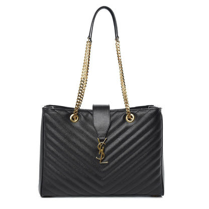Saint Laurent Grain De Poudre Matelasse Chevron Monogram Shopping Bag Black 1 of 12