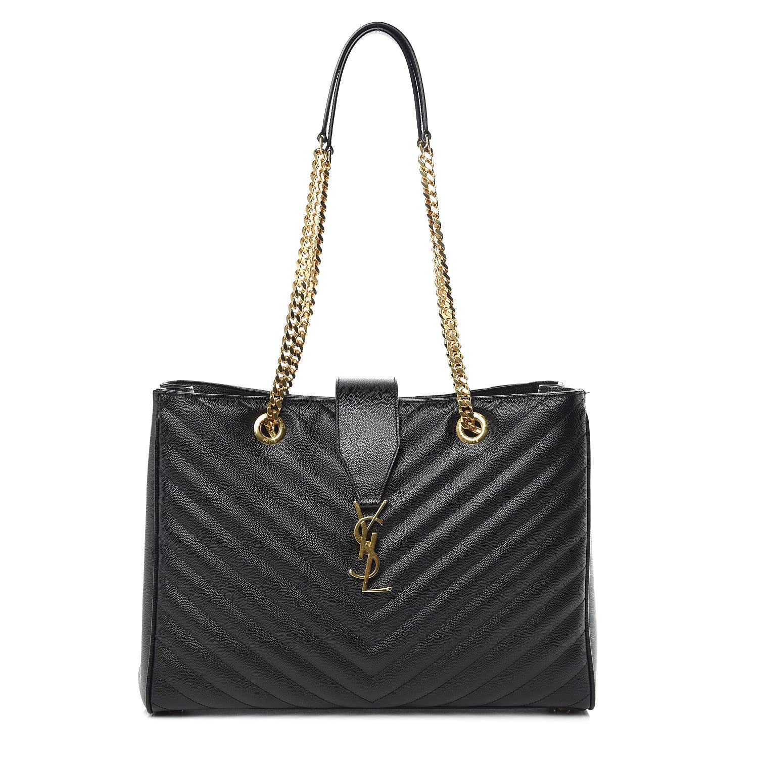 Saint Laurent Grain De Poudre Matelasse Chevron Monogram Shopping Bag Black 1 of 12