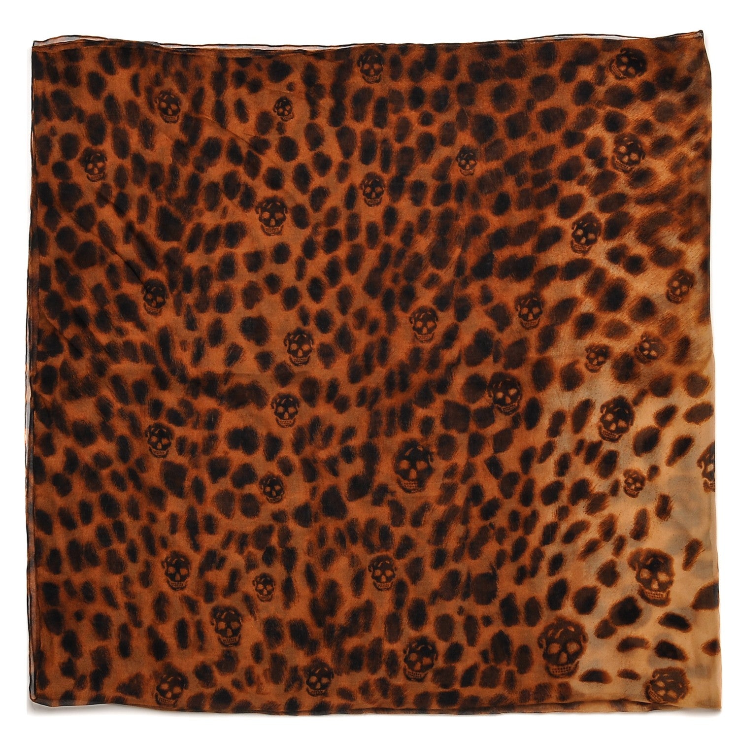 Alexander McQueen Silk Chiffon Leopard Skull Scarf Brown 1 of 5