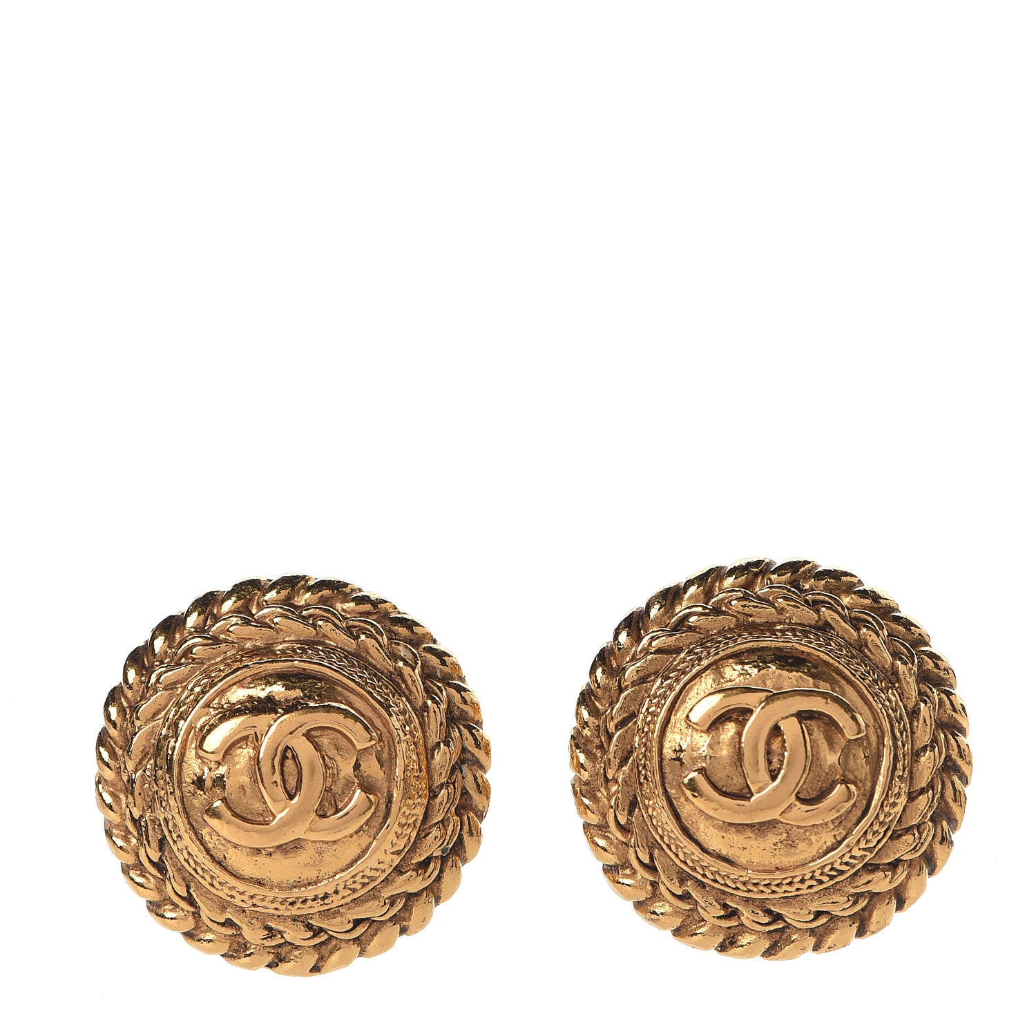 Chanel CC Button Clip On Earrings Gold 1 of 4