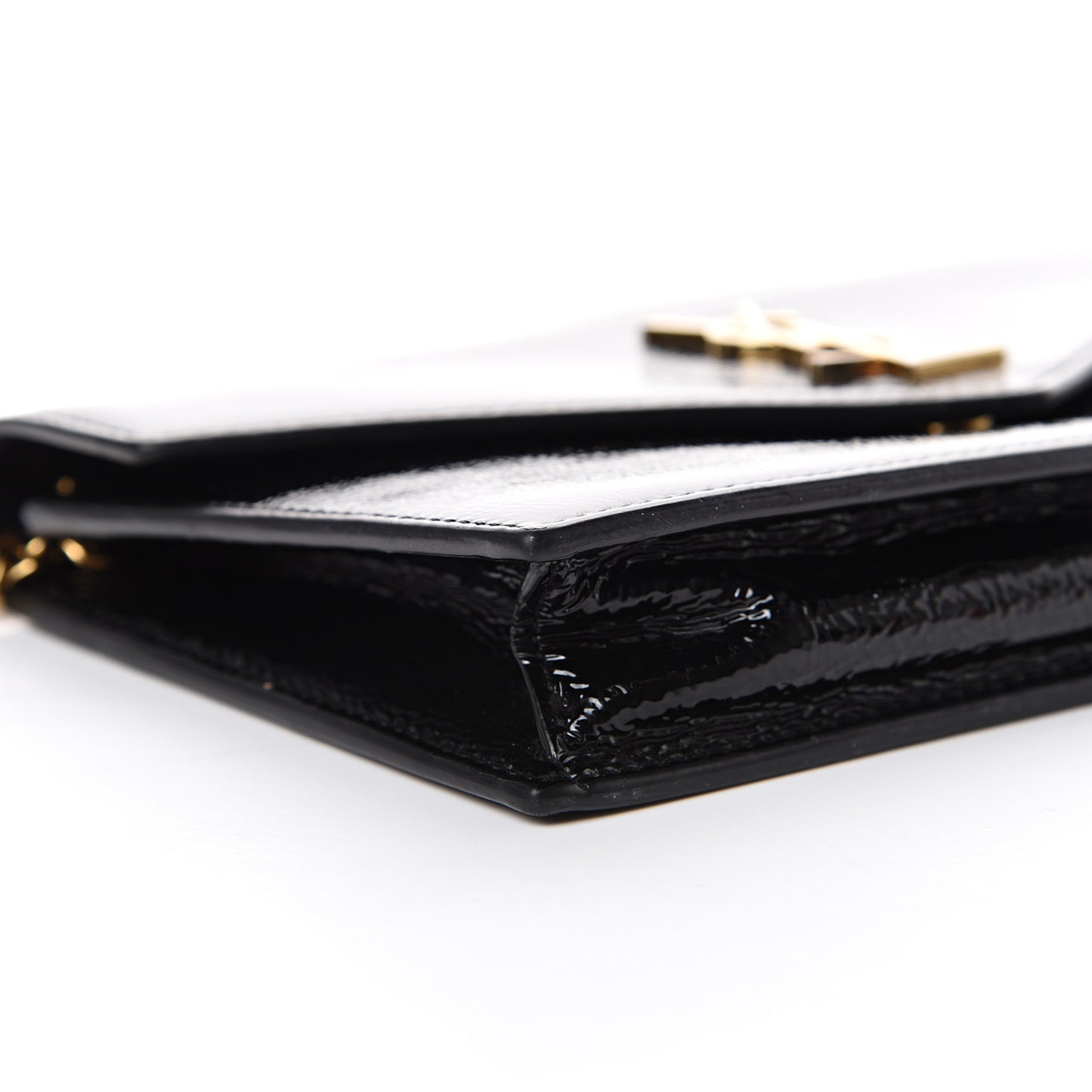 Textured Patent Monogram Envelope Chain Wallet Black