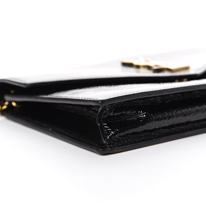 Saint Laurent Textured Patent Monogram Envelope Chain Wallet Black 9 of 10