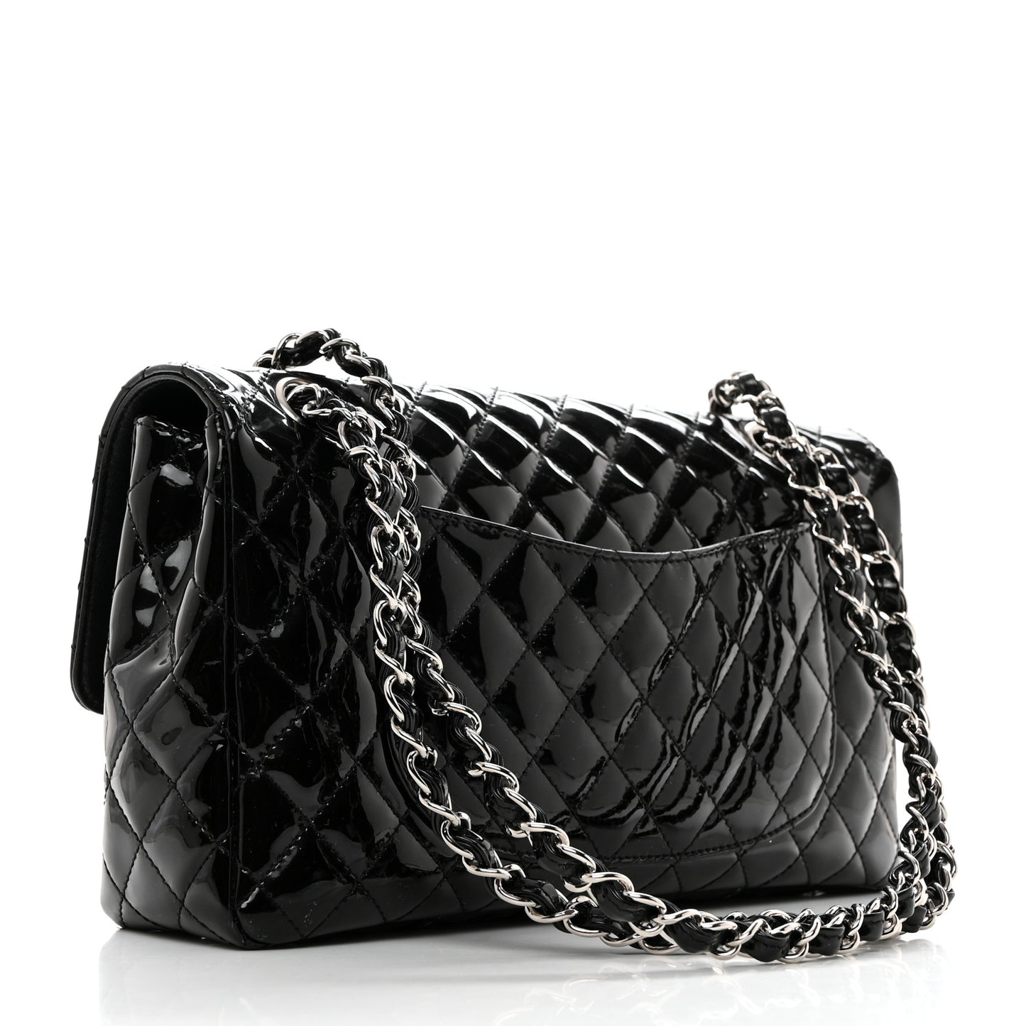 Iridescent Patent Quilted Secret Label Medium Flap Black