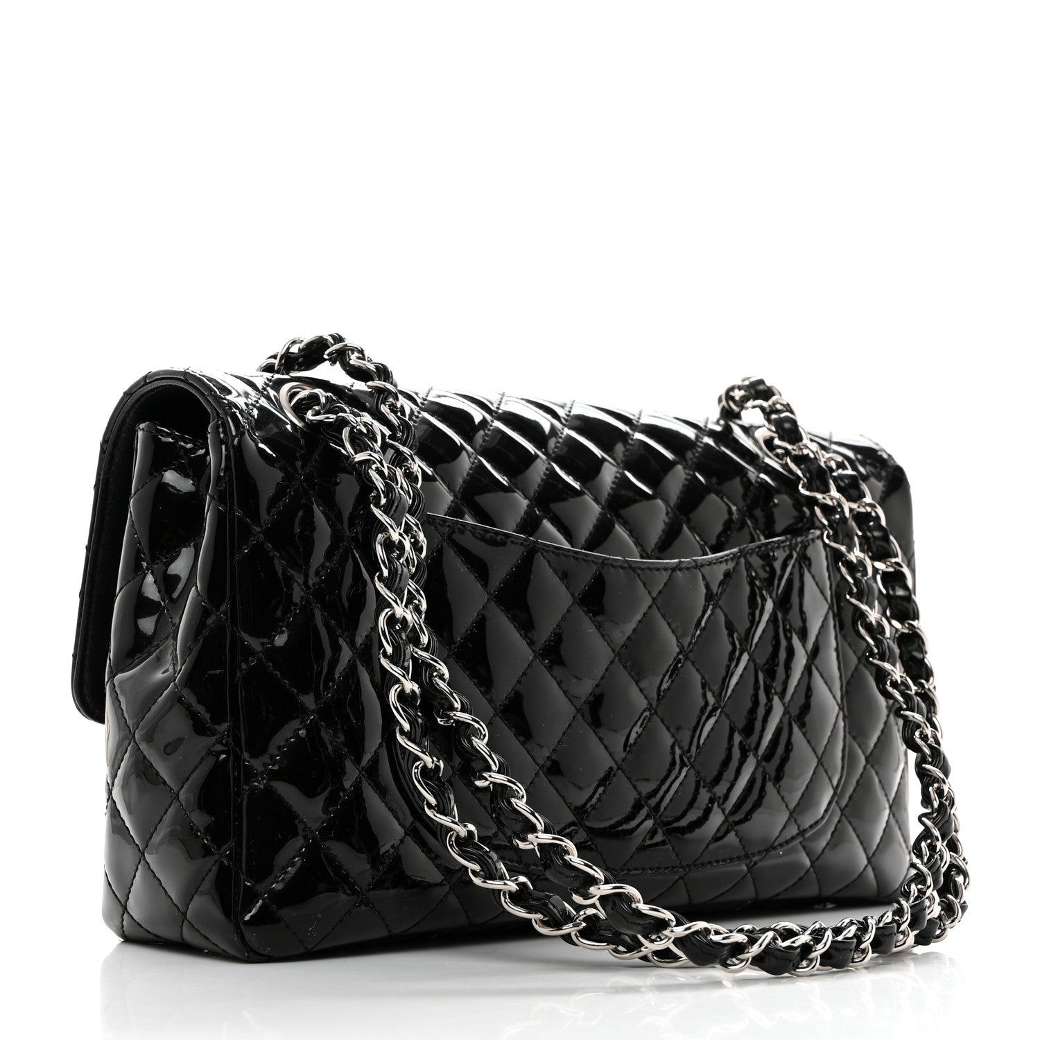 Chanel Iridescent Patent Quilted Secret Label Medium Flap Black 2 of 11