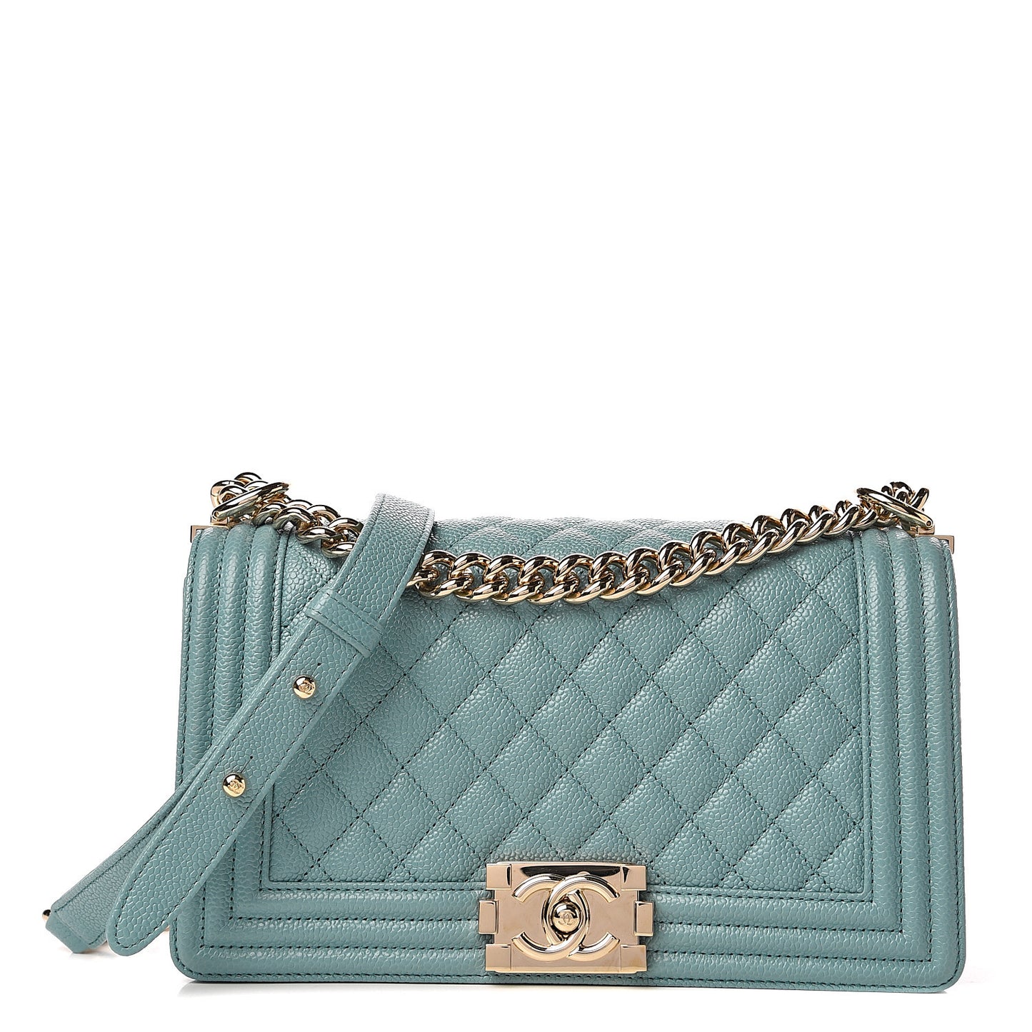 Caviar Quilted Medium Boy Flap Light Blue