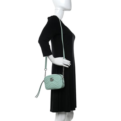 Gucci Calfskin Matelasse Mini GG Marmont Chain Shoulder Bag Water Green 2 of 10
