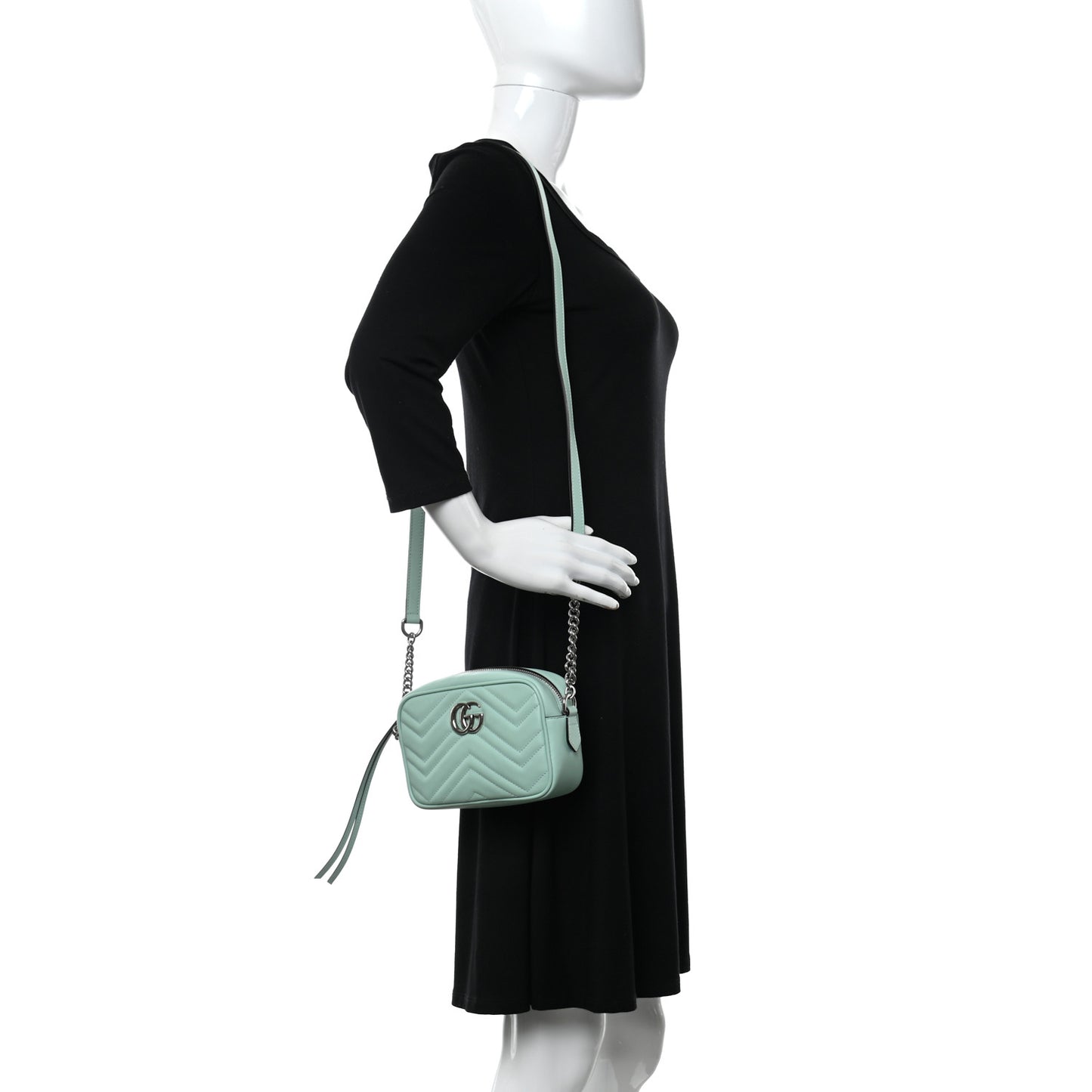 Calfskin Matelasse Mini GG Marmont Chain Shoulder Bag Water Green