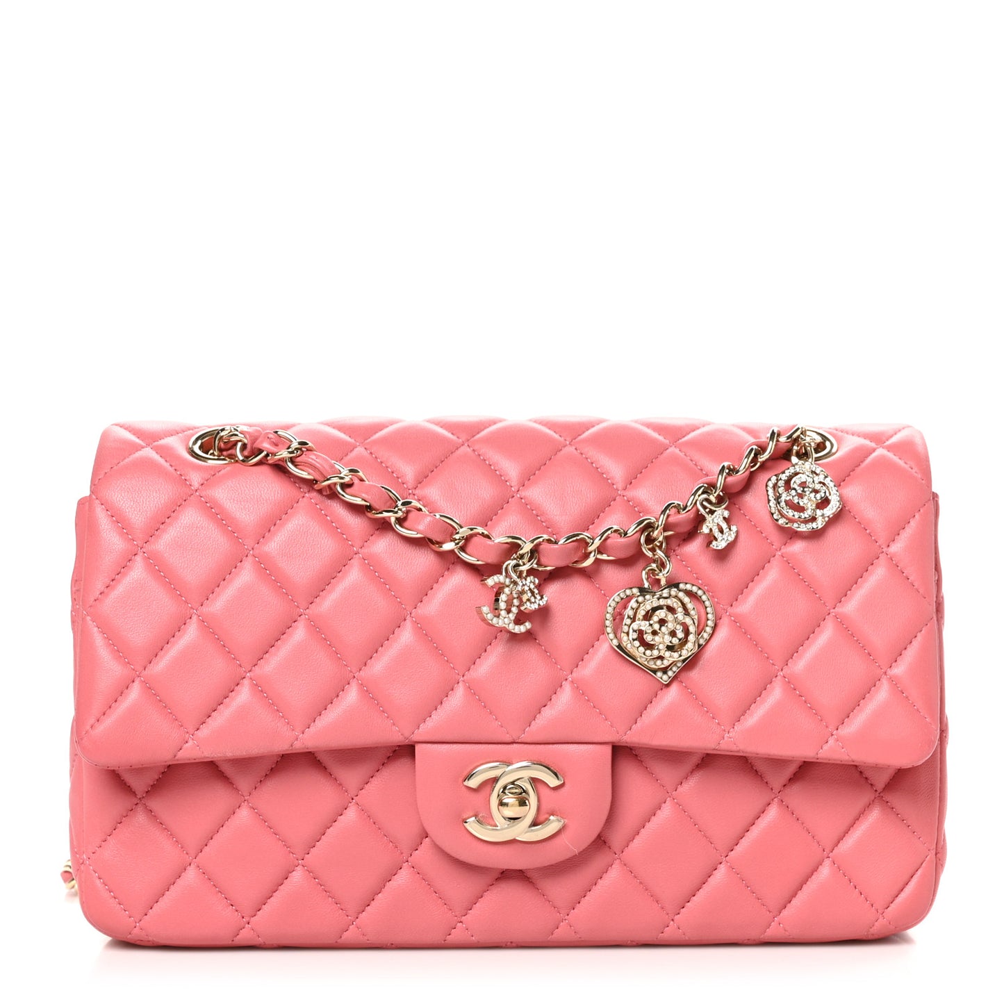 Lambskin Quilted Valentine Charms Medium Single Flap Pink