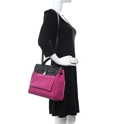 Hermes Toile Officier Vache Hunter Horseshoe Laque Herbag Zip PM 31 Magnolia Bleu Indigo 2 of 10