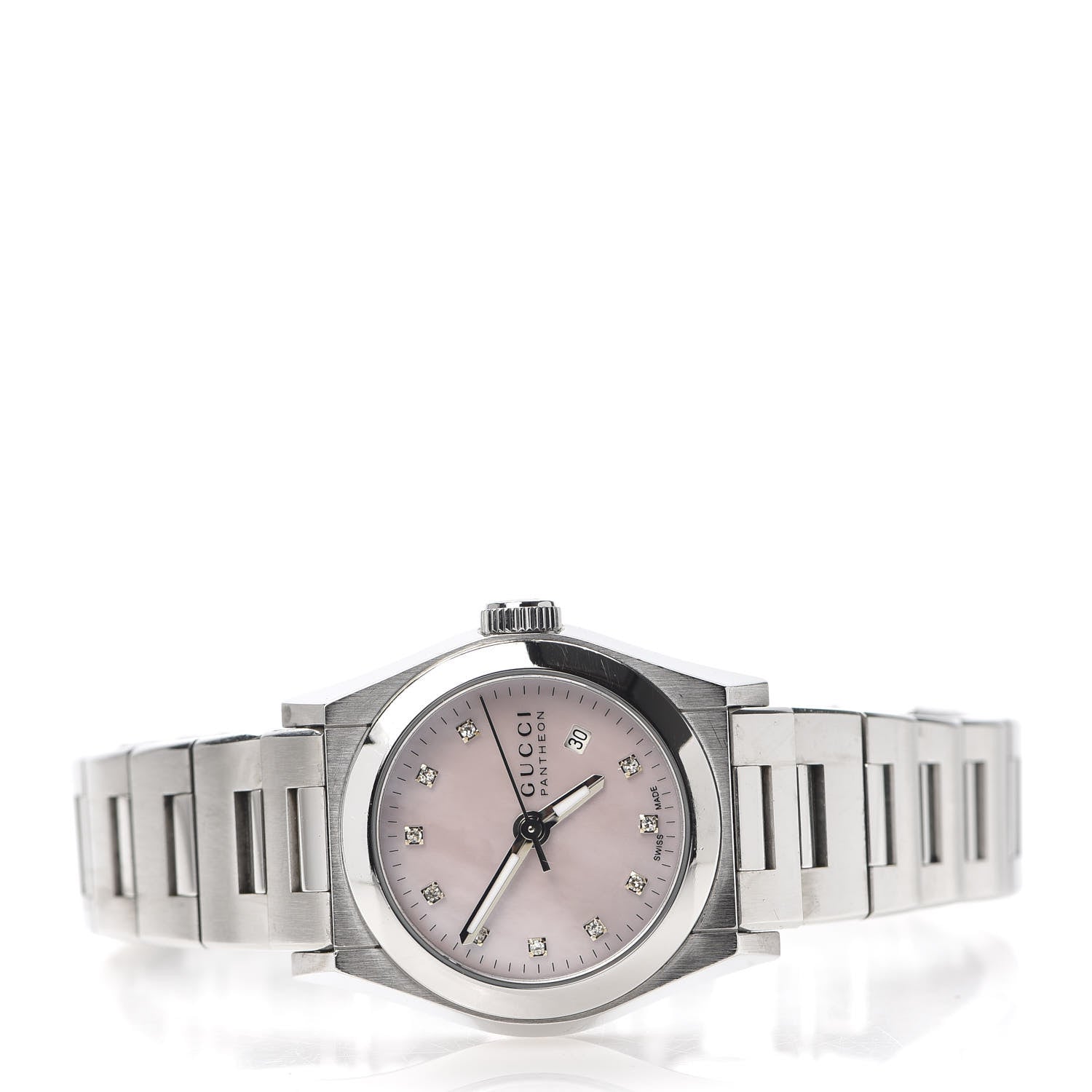 Gucci Stainless Steel Diamond Pink Mother of Pearl 28mm Pantheon Quartz Watch 3 of 7