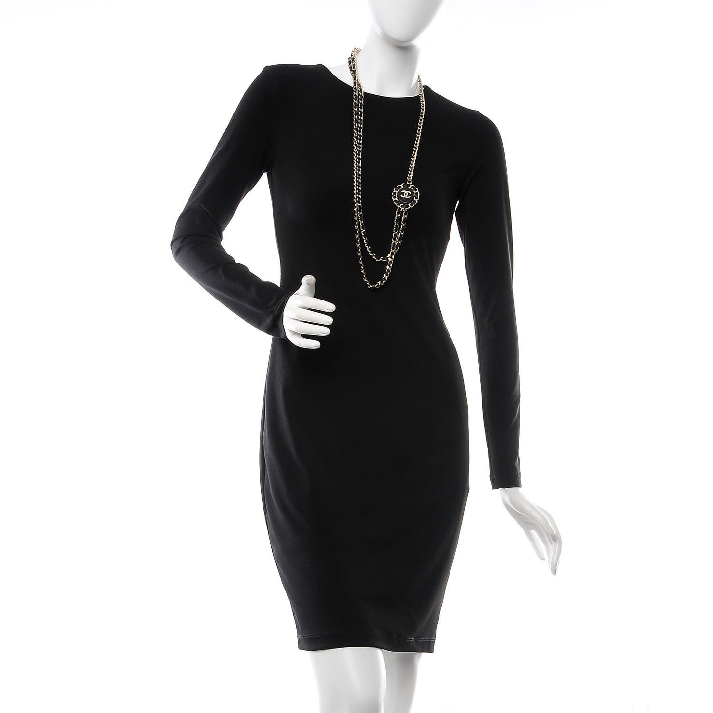 Lambskin CC Long Chain Necklace Black Gold