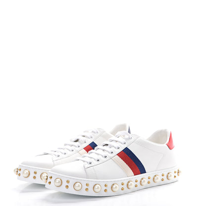 Gucci Calfskin Ayers Web Pearl Studded Womens Ace Sneakers 38.5 White 3 of 8