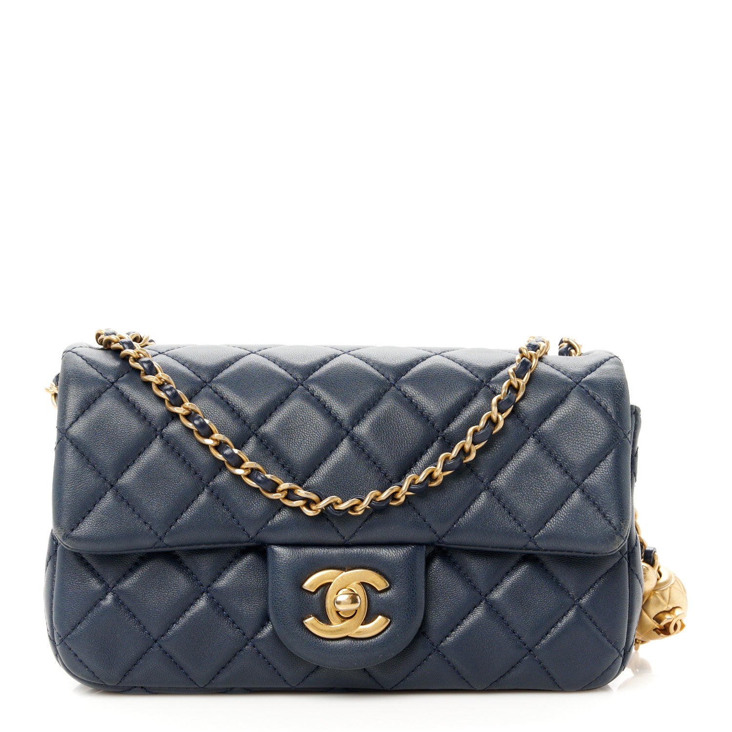 Chanel Lambskin Quilted Mini Pearl Crush Rectangular Flap Navy