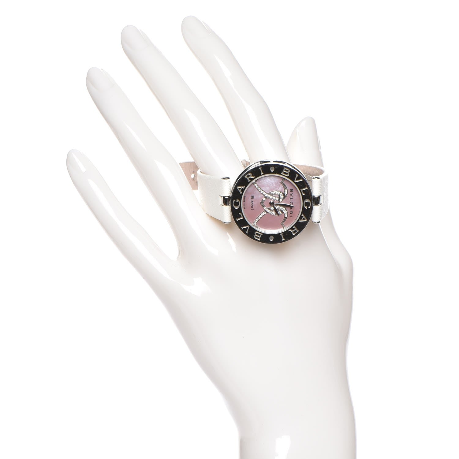 Bulgari BVLGARI Stainless Steel Calfskin Diamond Pink Mother of Pearl 30mm B.Zero1 Three Hearts Quartz Watch 2 of 12