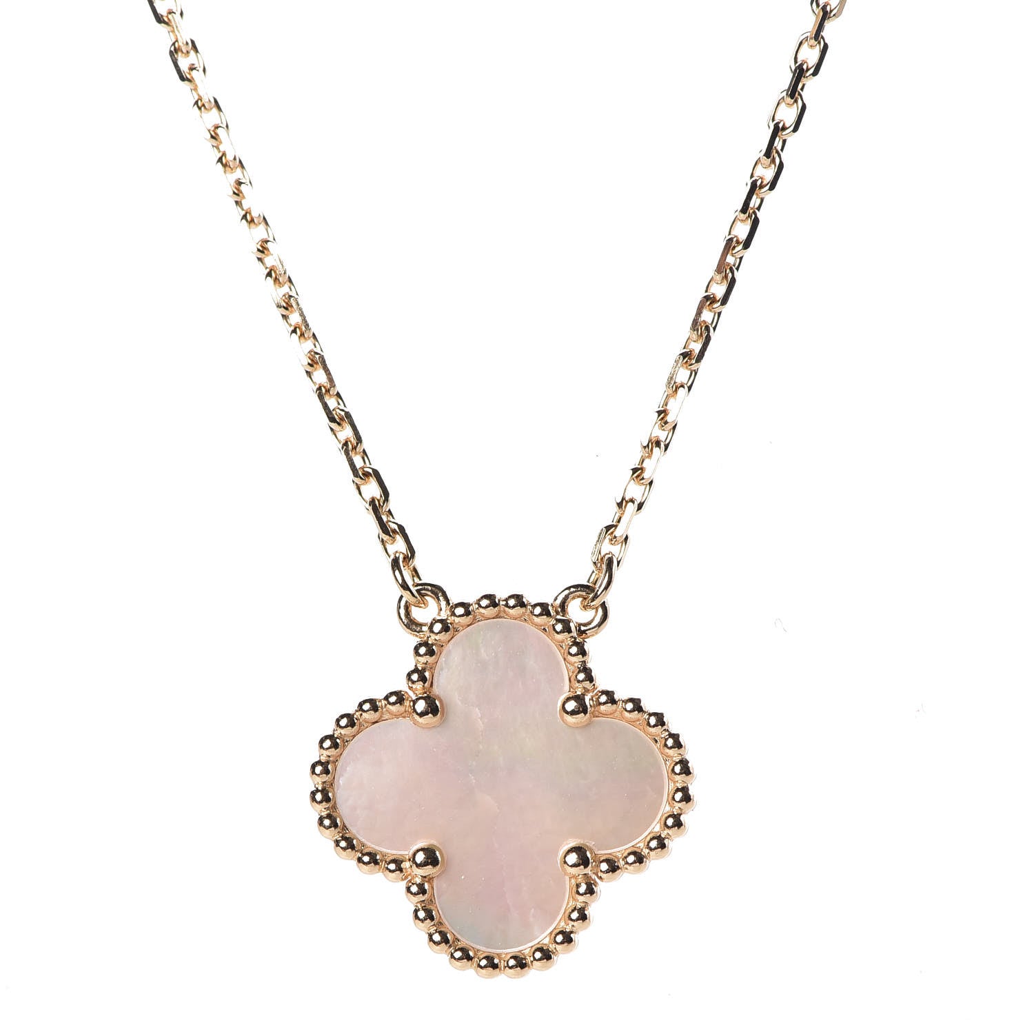 Van Cleef & Arpels 18K Yellow Gold Mother of Pearl Vintage Alhambra Pendant Necklace 4 of 8