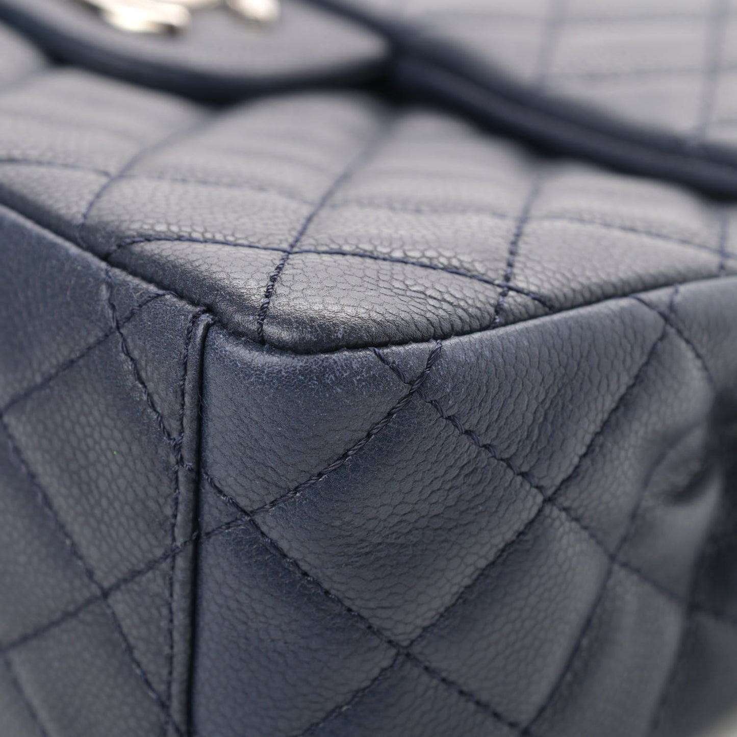 Washed Caviar Quilted Maxi Single Flap Dark Navy Blue