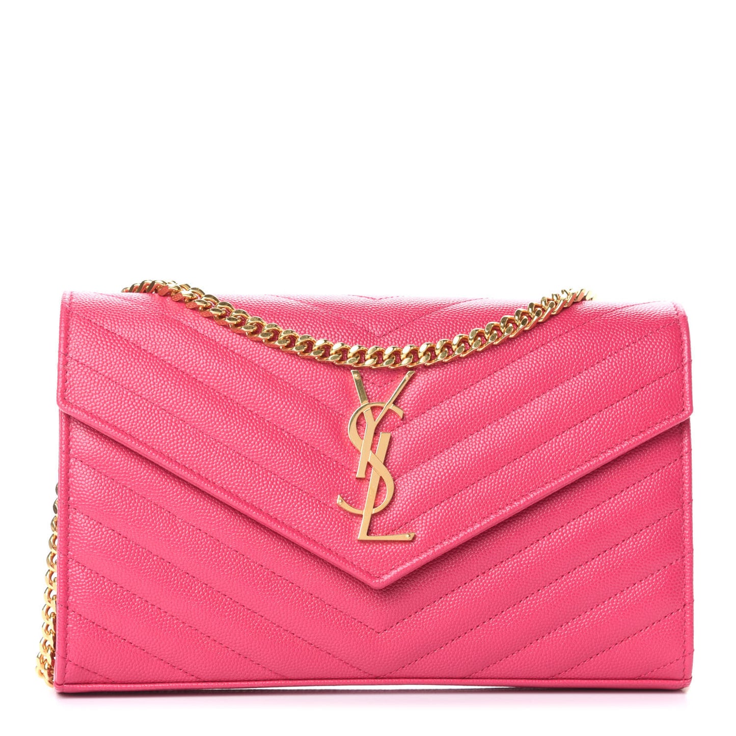 Grain De Poudre Matelasse Chevron Monogram Chain Wallet Fresh Fuchsia