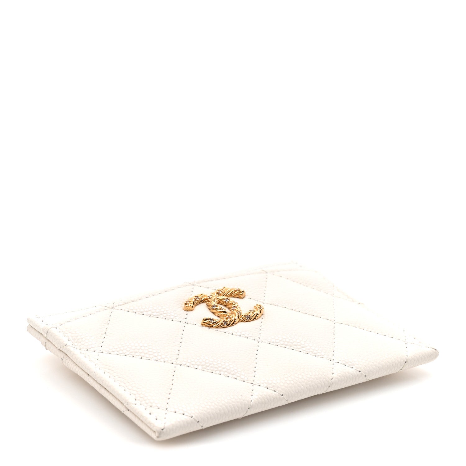 Chanel Caviar Quilted Crystal Card Holder White 4 of 9