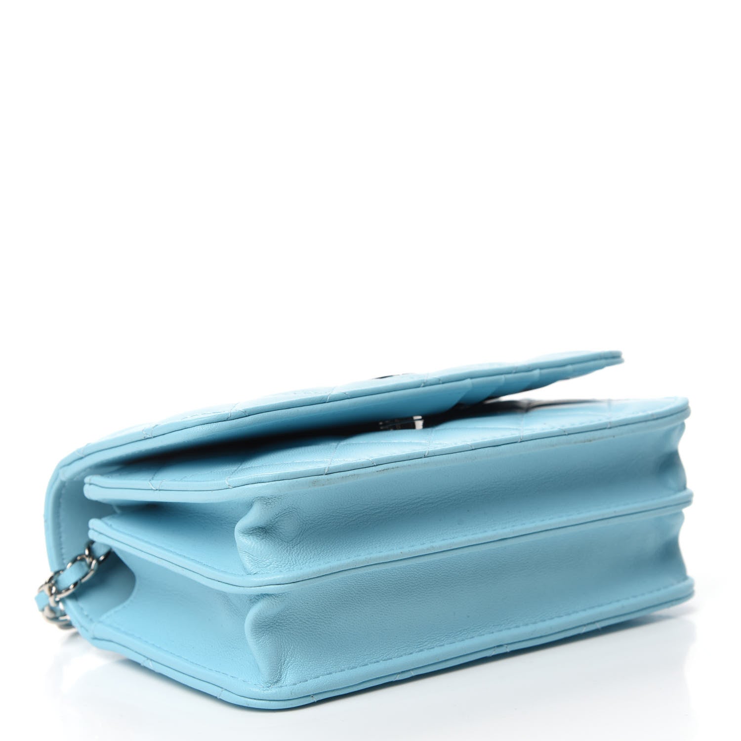 Chanel Lambskin Quilted Mini Wallet On Chain WOC Neon Blue 4 of 10