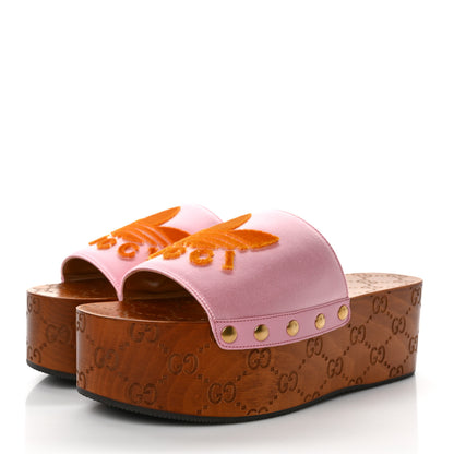 Gucci X ADIDAS Satin Raso Monogram Womens Platform Clogs 38.5 3 of 10
