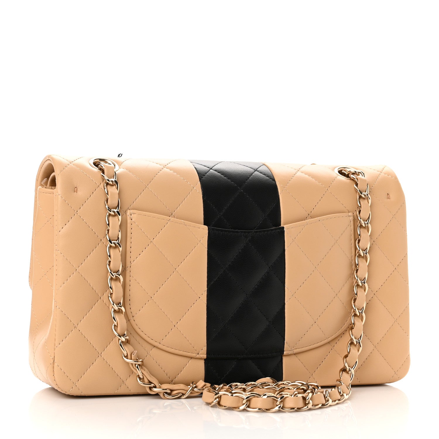 Chanel Lambskin Quilted Medium Double Flap Beige Black 3 of 11