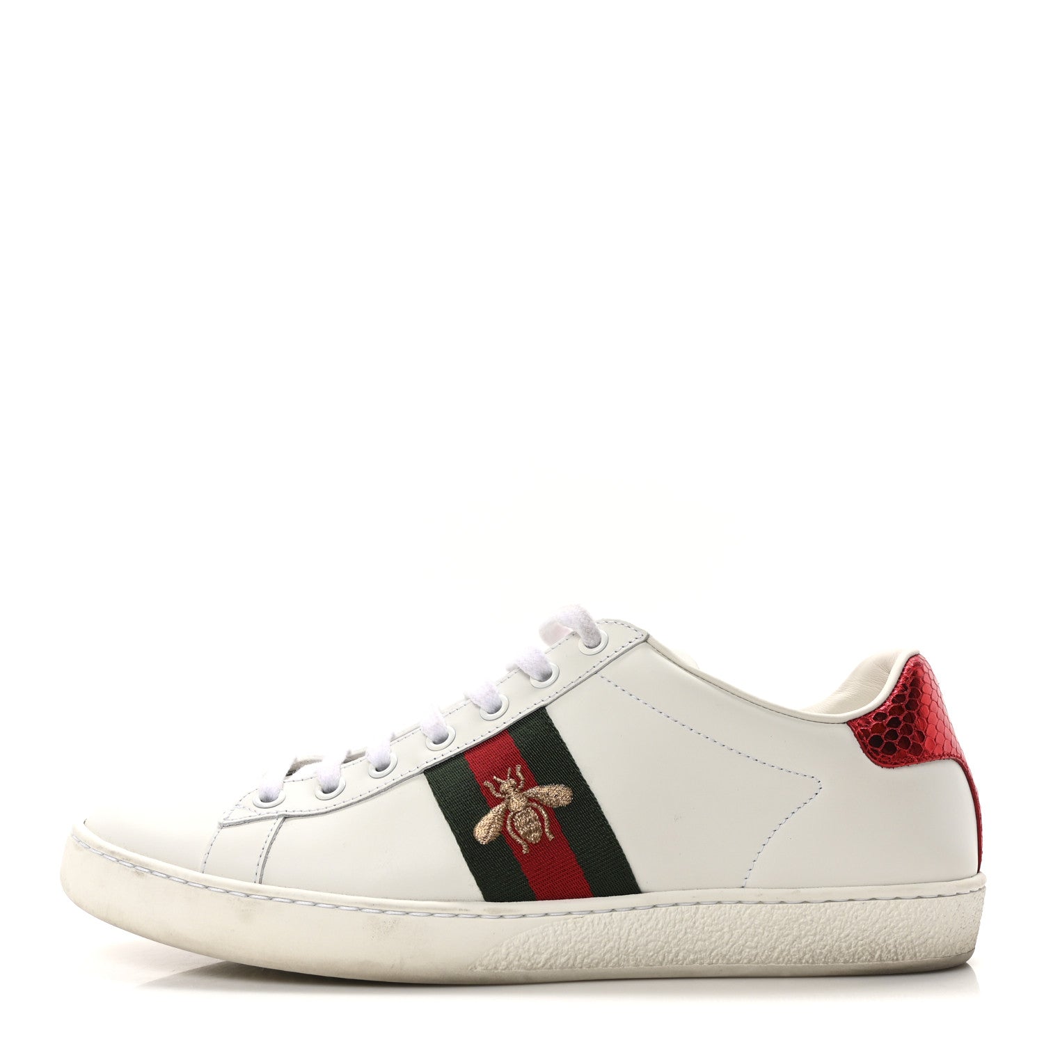 Gucci Calfskin Ayers Bee Embroidered Womens Ace Sneakers 39.5 White Red Flame Green 1 of 9