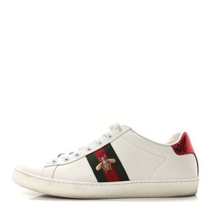 Gucci Calfskin Ayers Bee Embroidered Womens Ace Sneakers 39.5 White Red Flame Green 1 of 9