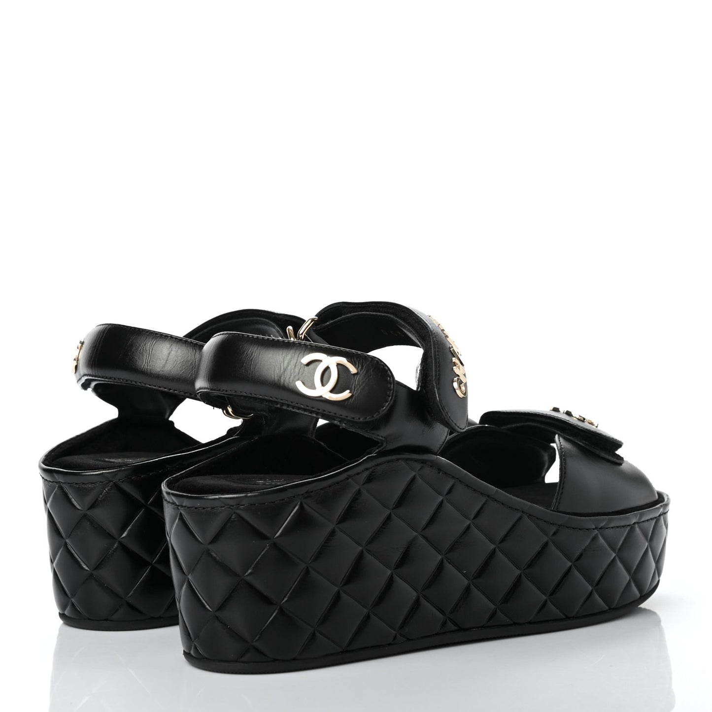 Shiny Calfskin Logo Platform Sandals 38 Black