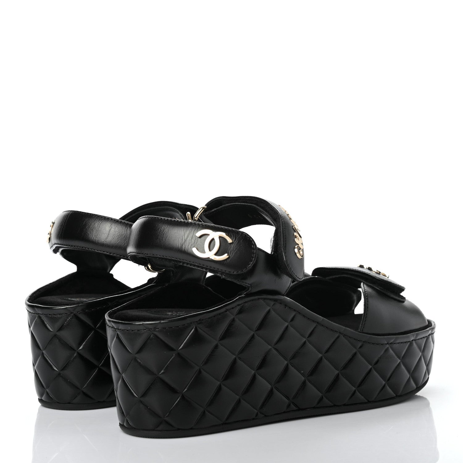Chanel Shiny Calfskin Logo Platform Sandals 38 Black 4 of 10
