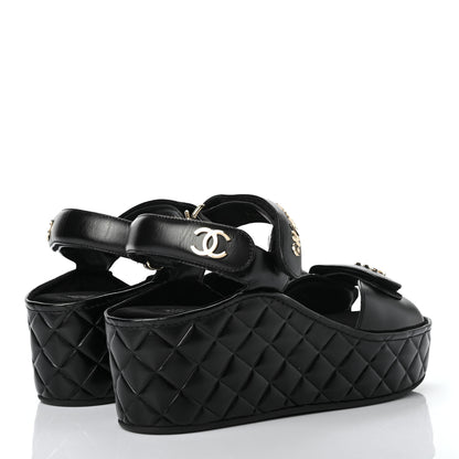 Chanel Shiny Calfskin Logo Platform Sandals 38 Black 4 of 10