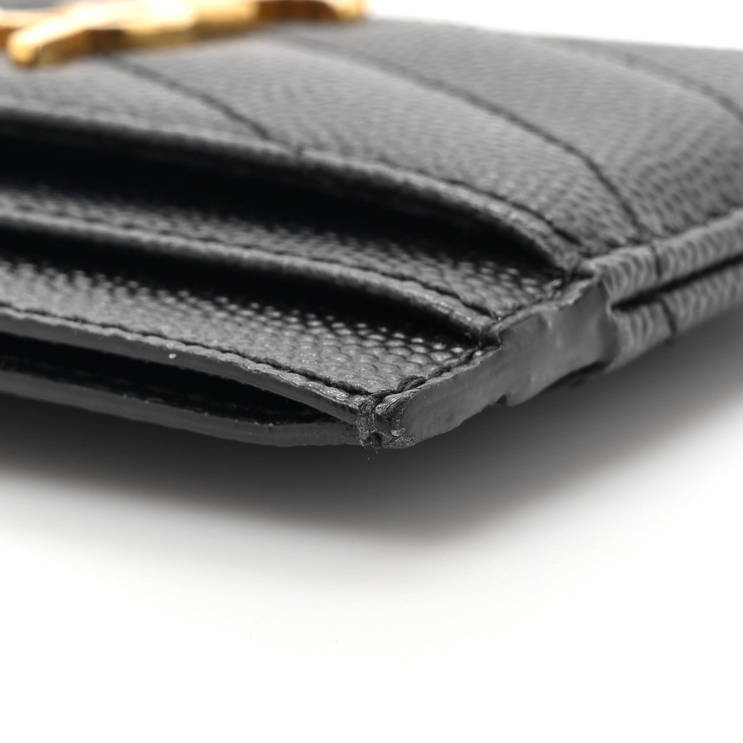 Saint Laurent Grain De Poudre Matelasse Chevron Monogram Credit Card Case Black 10 of 11