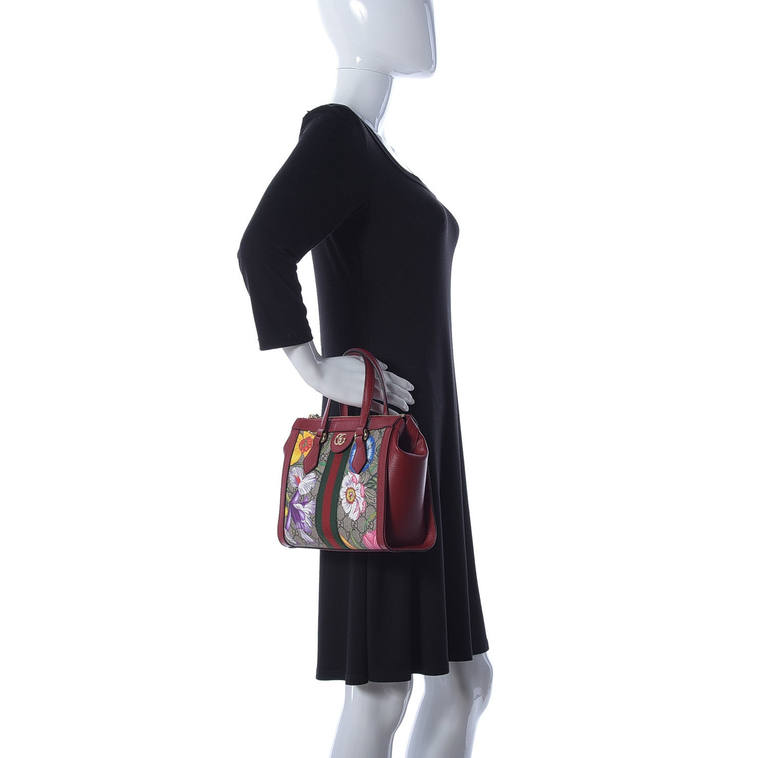 Gucci GG Supreme Monogram Flora Web Small Ophidia Tote Bag Red 3 of 13