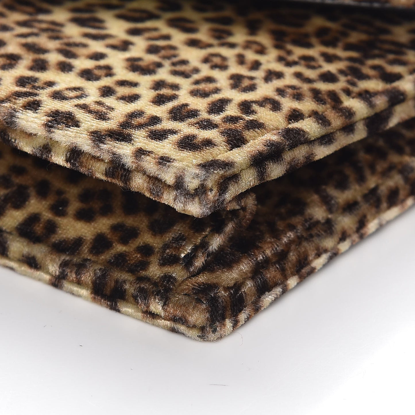 Velvet Leopard Print Monogram Envelope Chain Wallet Black