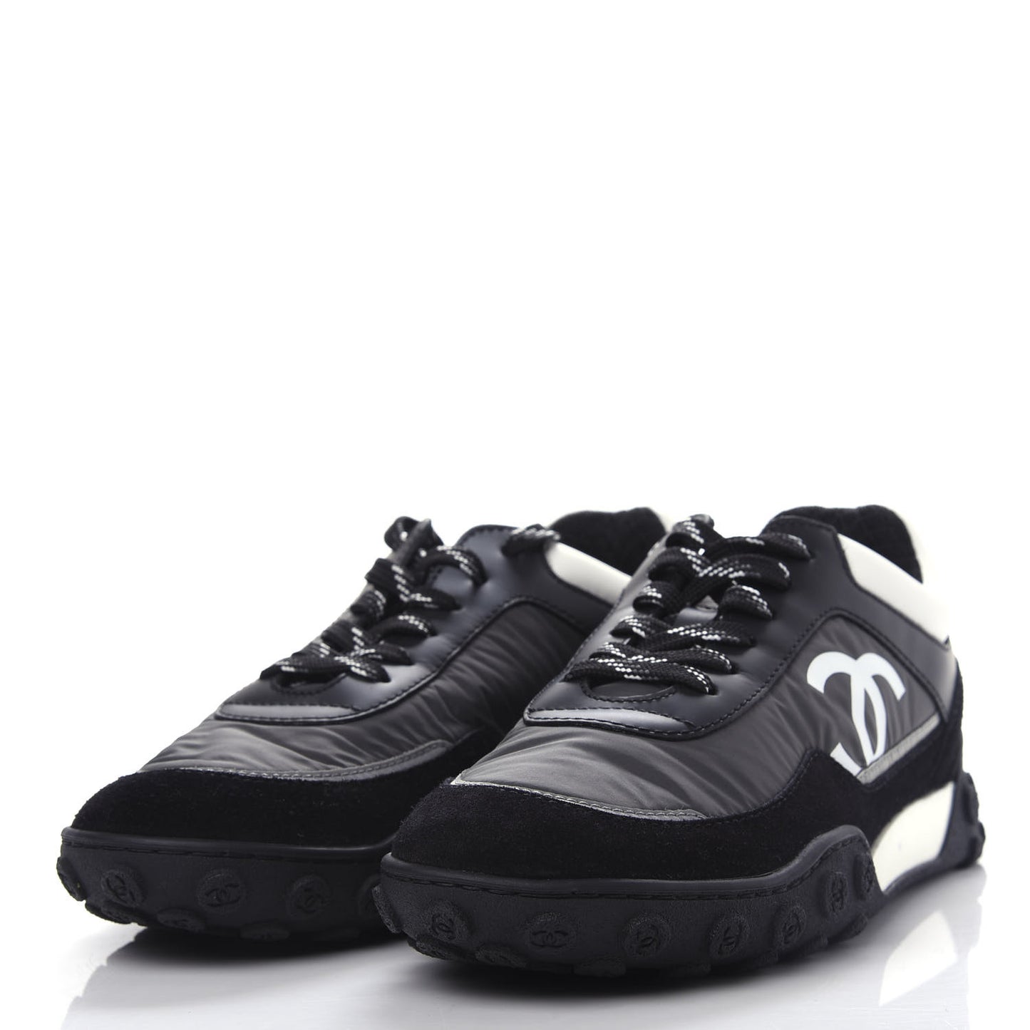 Nylon Calfskin Suede CC Sneakers 36.5 Grey Black White