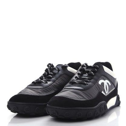 Chanel Nylon Calfskin Suede CC Sneakers 36.5 Grey Black White 3 of 10