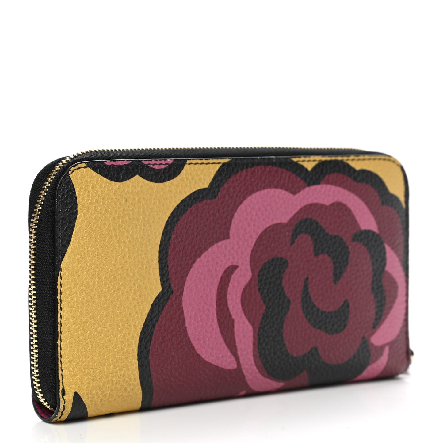 Calfskin Floral Print Zip Around Wallet