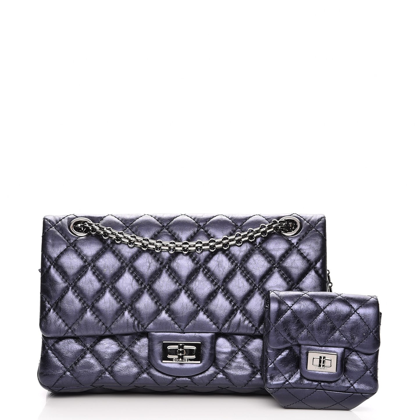 Metallic Aged Calfskin Quilted 2.55 Reissue 225 Flap Blue