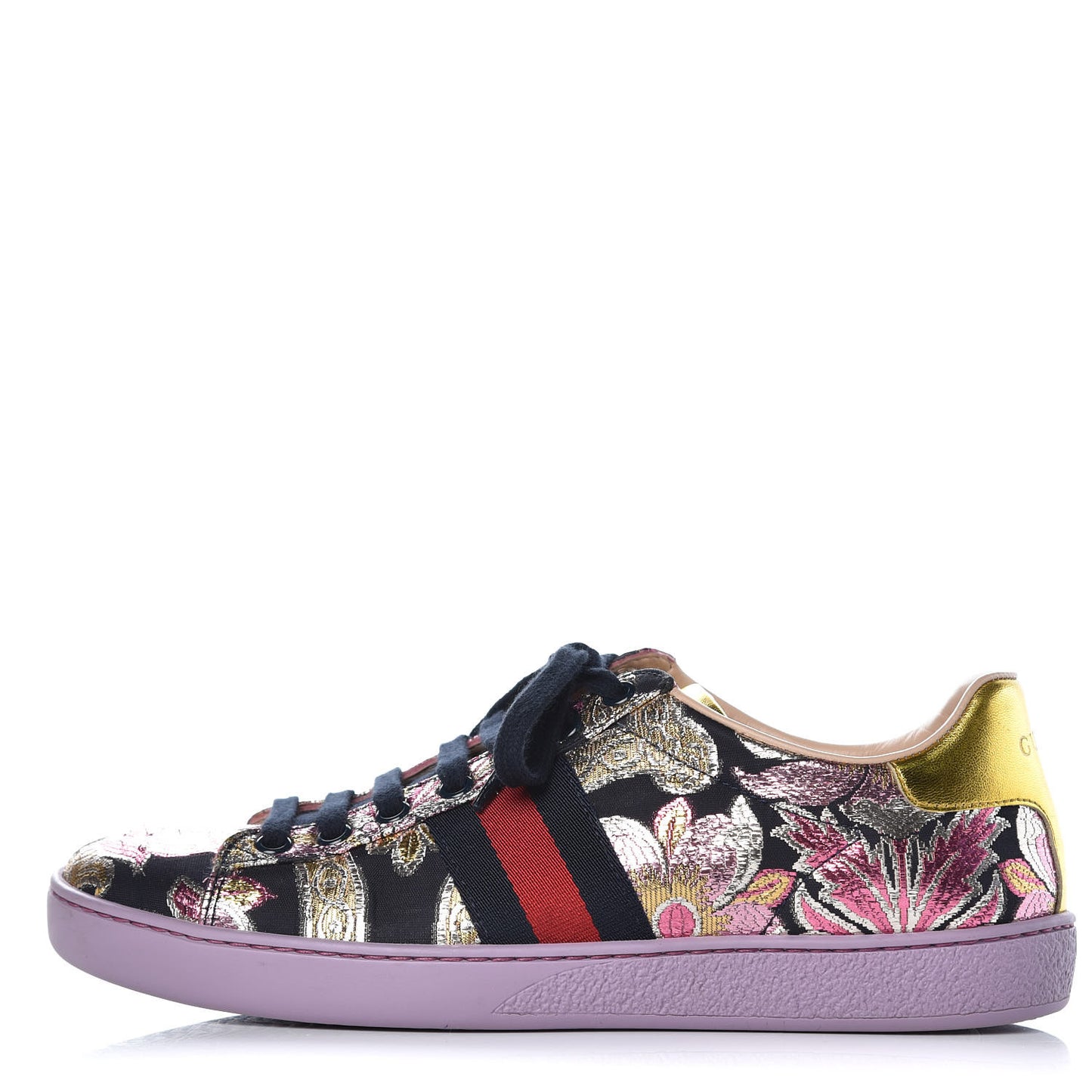 Lurex Brocade Web Nappa Womens Ace Sneakers 38 Black Pink Oro Vecchio
