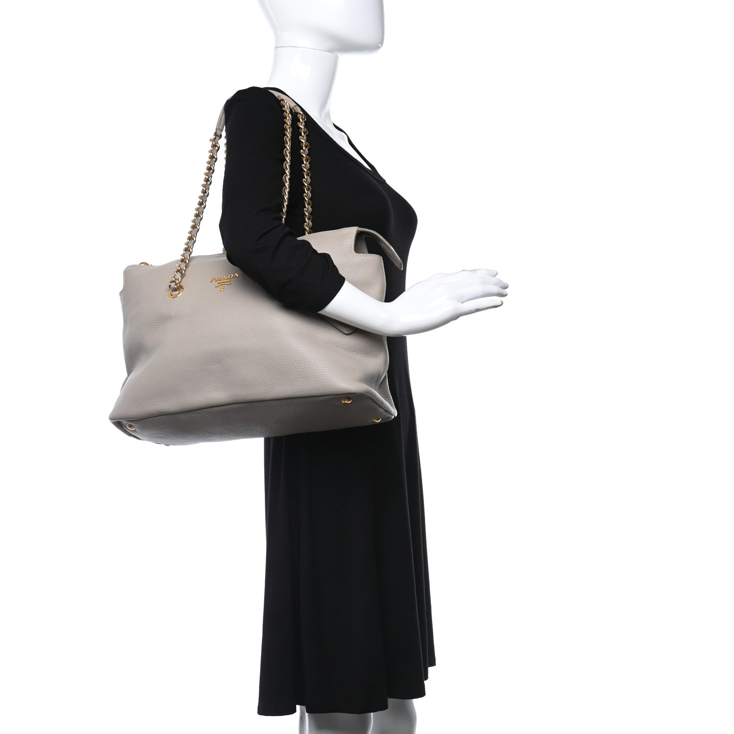 Prada Vitello Daino Chain Shoulder Bag Pomice 2 of 8