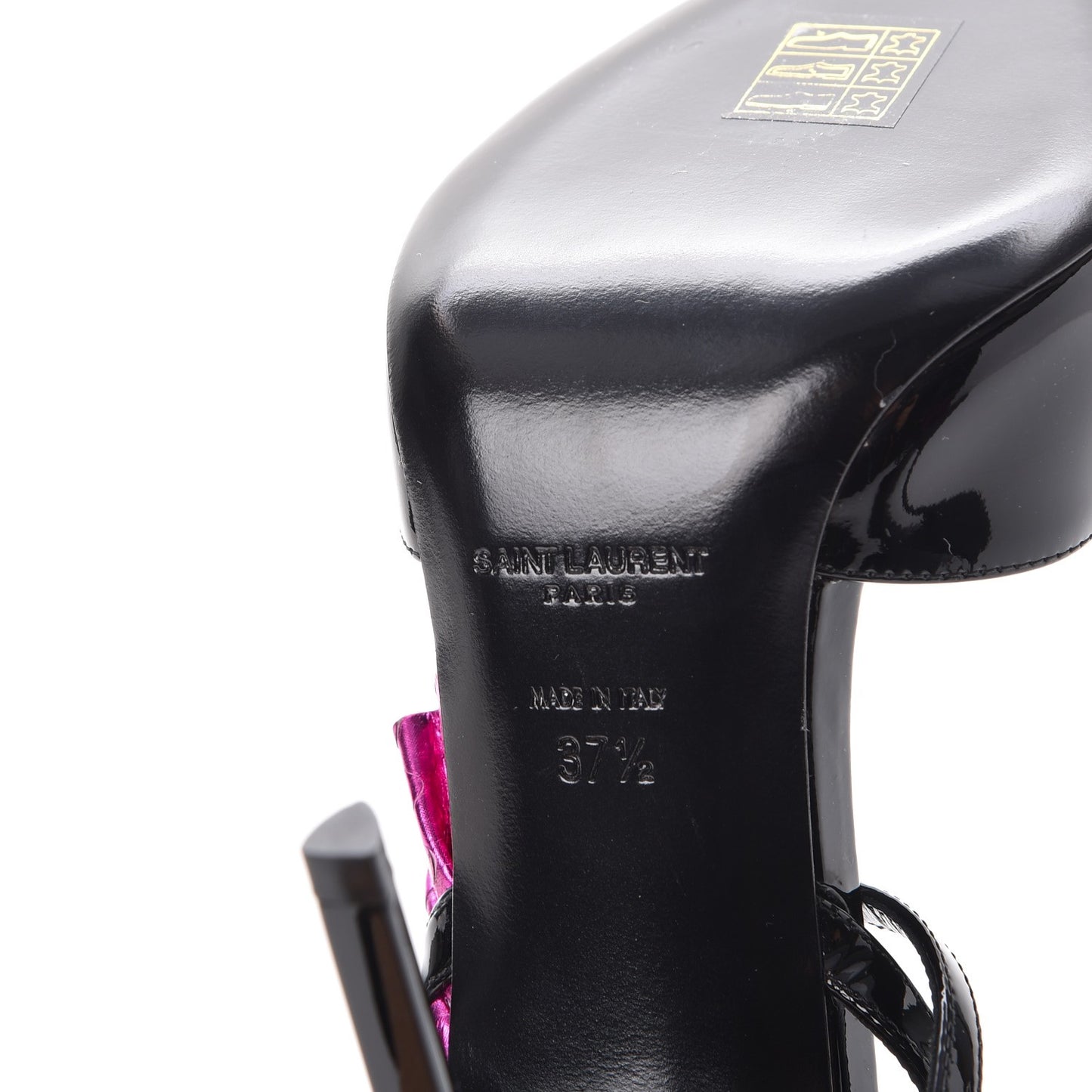 Patent Calfskin Ayers Edie 110 Leaf Slingback Pumps 37.5 Black Fuschia