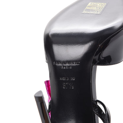 Saint Laurent Patent Calfskin Ayers Edie 110 Leaf Slingback Pumps 37.5 Black Fuschia 6 of 10