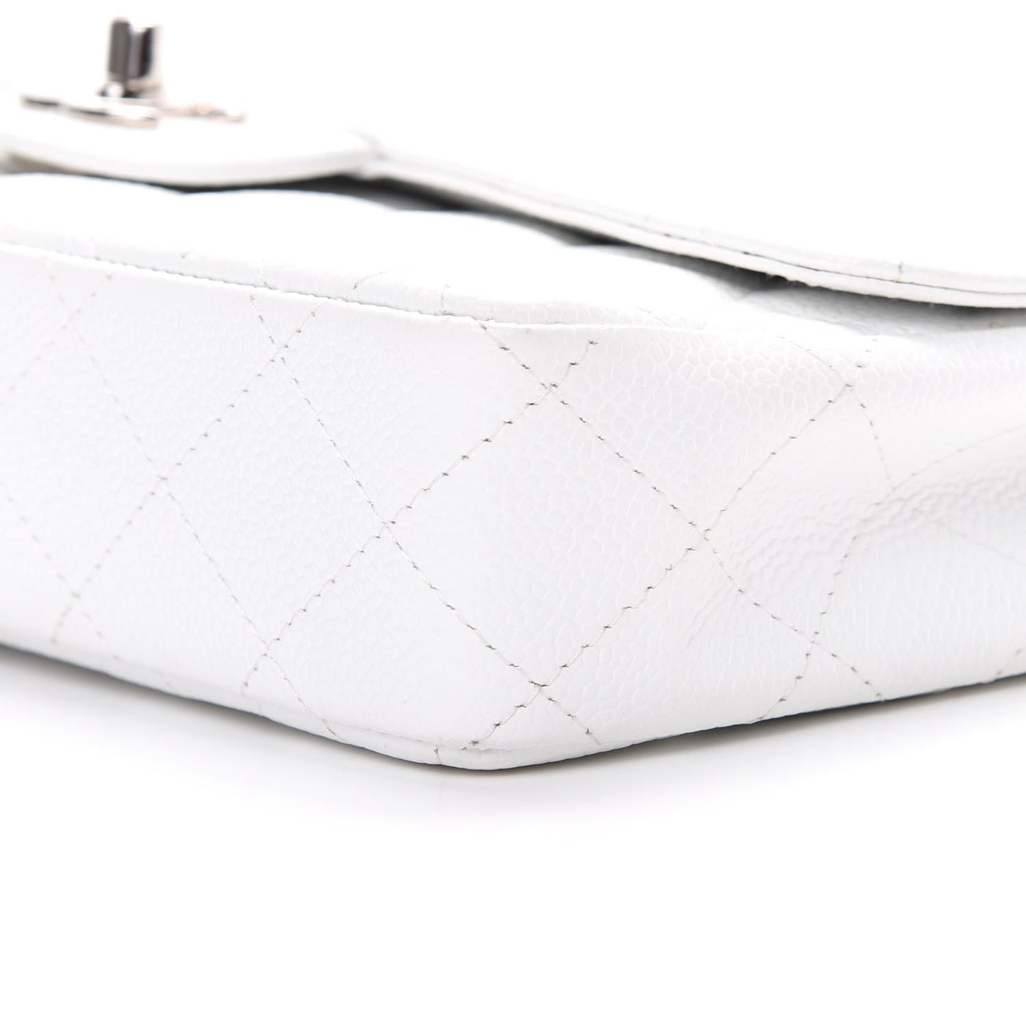 Caviar Quilted East West Flap Bijoux Chain White