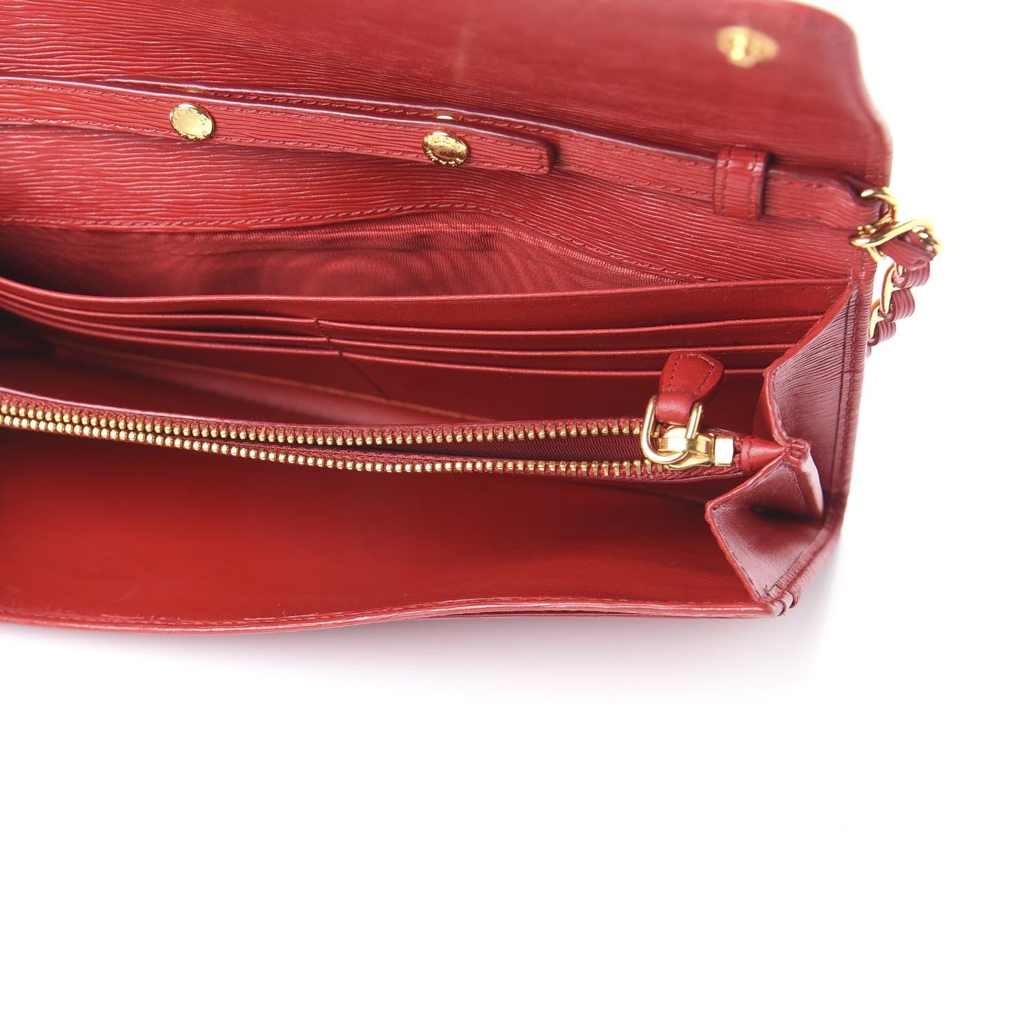 Prada Saffiano Metal Oro Chain Wallet Fuoco 4 of 8