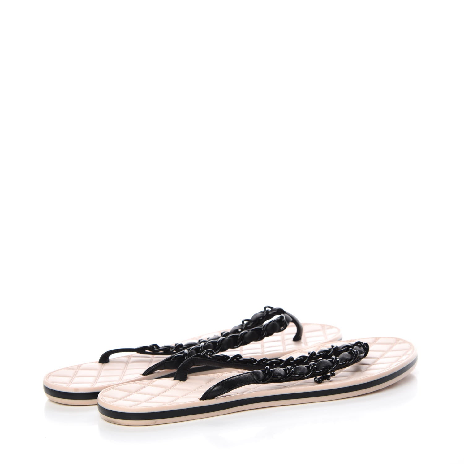 Chanel Calfskin Quilted Chain Thong Sandals 38 Black 4 of 14