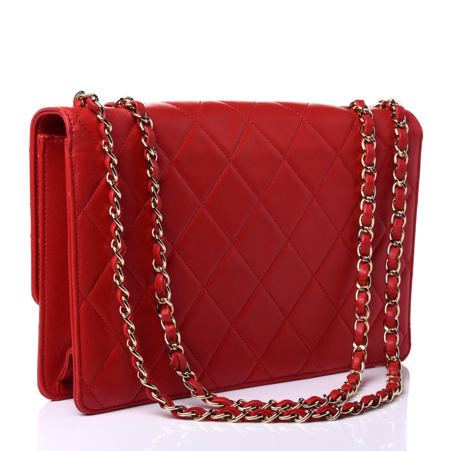 Lambskin Quilted Large Golden Class Flap Red