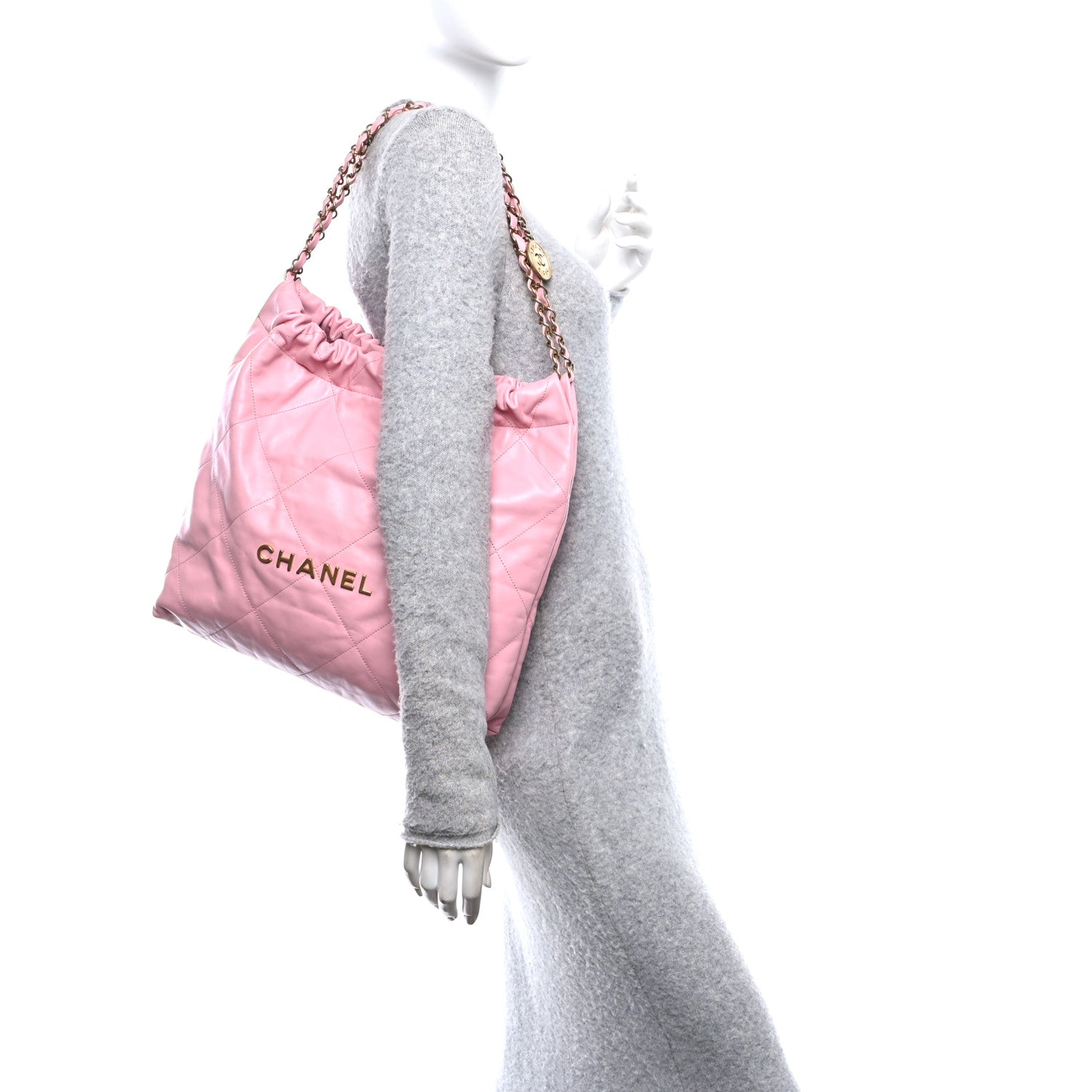 Chanel Shiny Calfskin Quilted Chanel 22 Drawstring Bag Pink 2 of 11