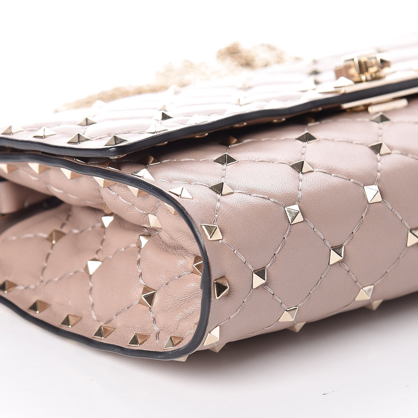 Lambskin Rockstud Spike Wallet on Chain Poudre