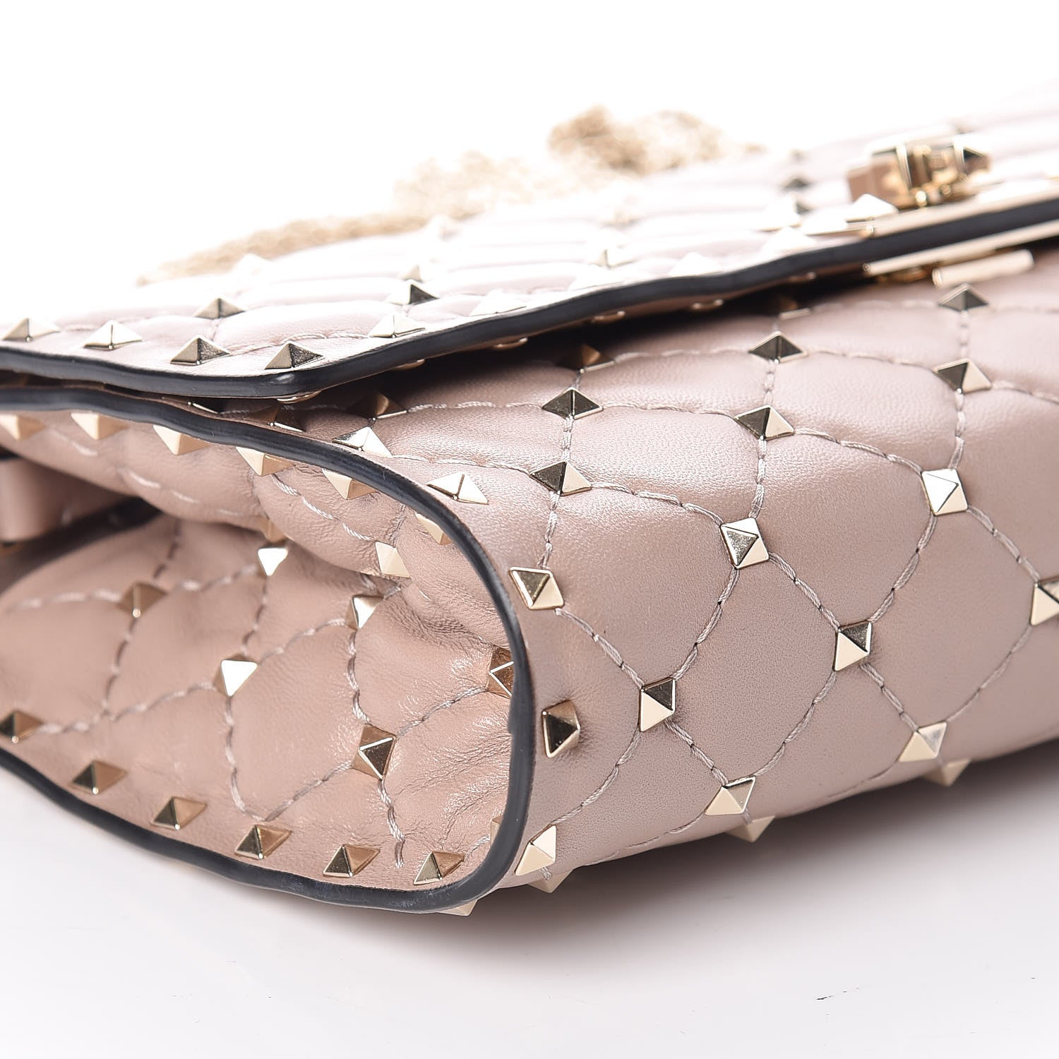 Valentino Garavani Lambskin Rockstud Spike Wallet on Chain Poudre 5 of 11