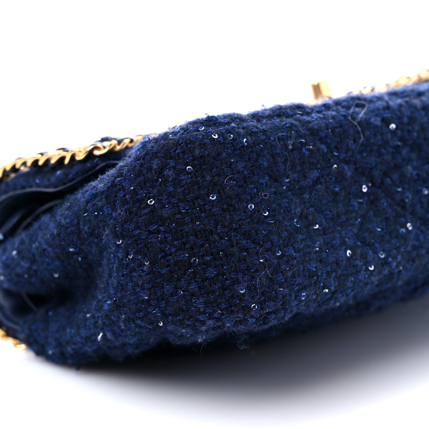 Tweed Sequin Timeless Classic Chained Double Flap Navy Blue