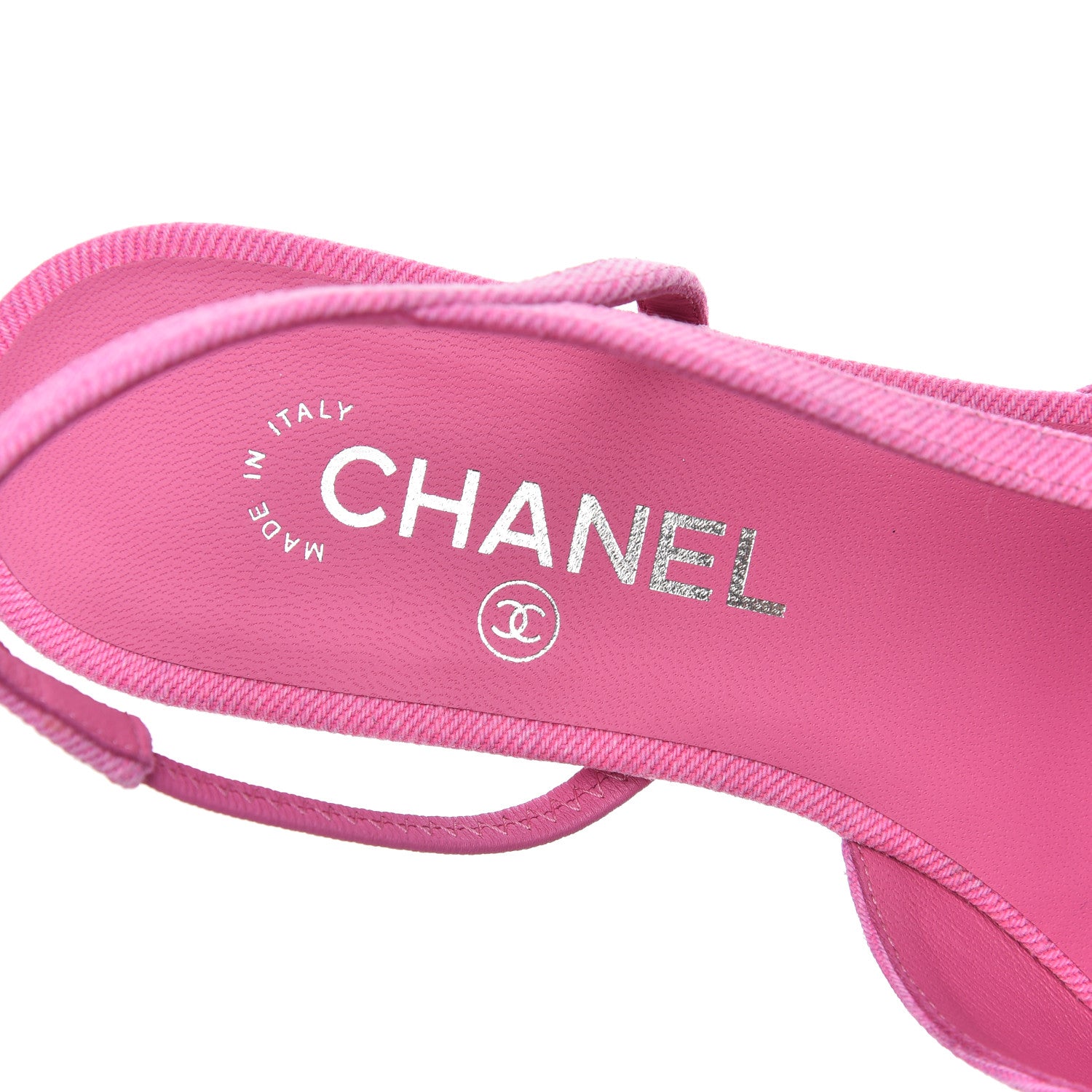 Chanel Denim Cap Toe CC Slingback Flat 39.5 Neon Pink 6 of 9